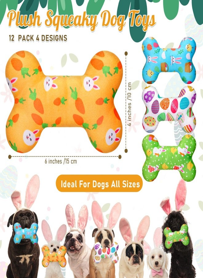 SilTriangle 12 Pack Easter Dog Toys Squeaky Bone Plush Durable Cute Interactive Dog Stuffed Chew Toys with Egg Bunny Pattern for Playing Training Teeth Cleaning - Image 2